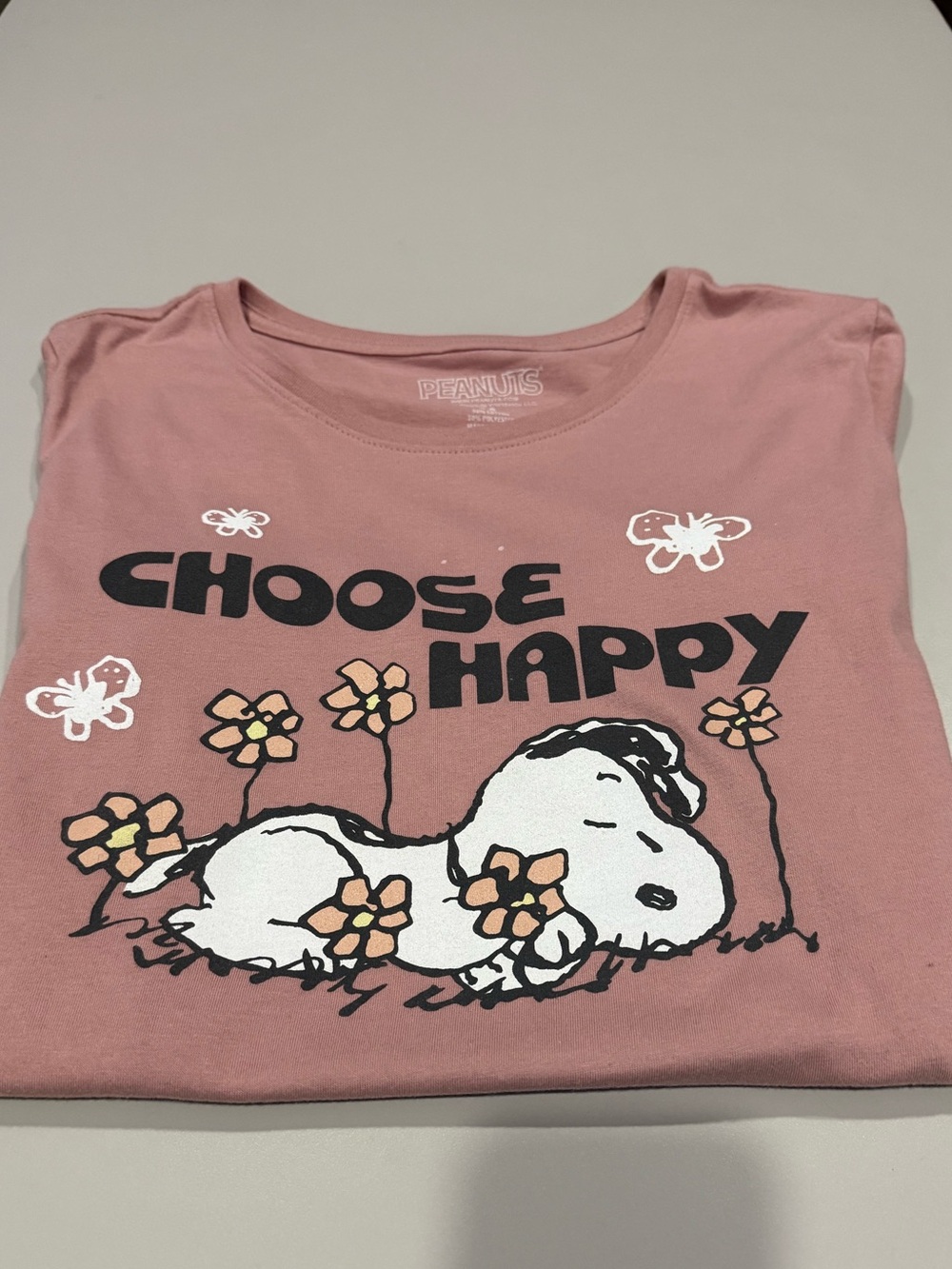Women’s Peanuts Pink Snoopy "Choose Happy" Dog Shirt  Size Medium